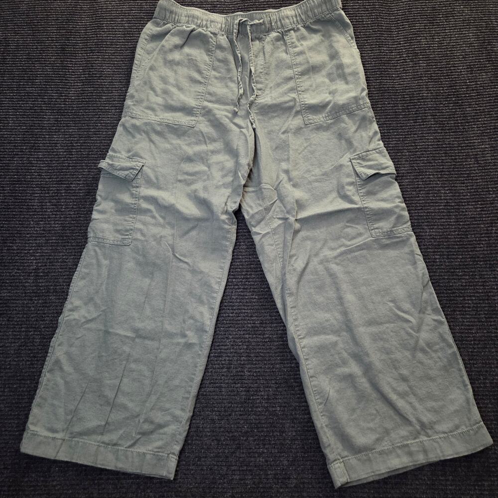 Green linen blend pants wide leg flowy sz Large GAP